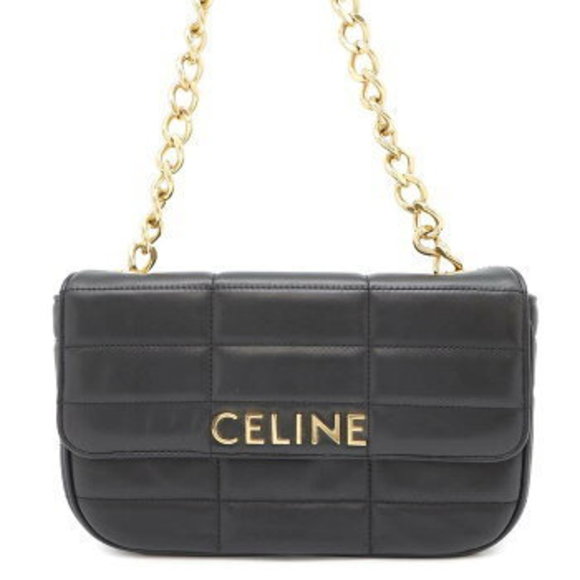 Celine Matelasse Monochrome Chain Shoulder Bag Black Shoulder Bag - Picture 1 of 8